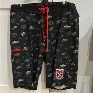 DIXXON Black Swim Shorts with Car Print